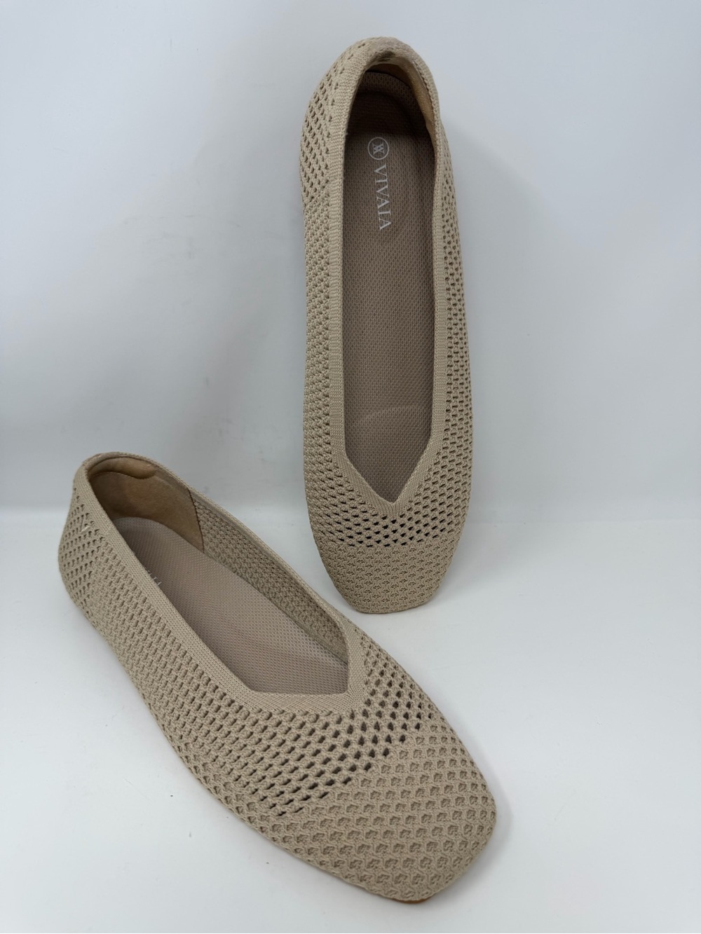 Vivaia Square-Toe V-Cut Mesh Flats (Margot 2.0) Almond Mesh Size 43, US 11